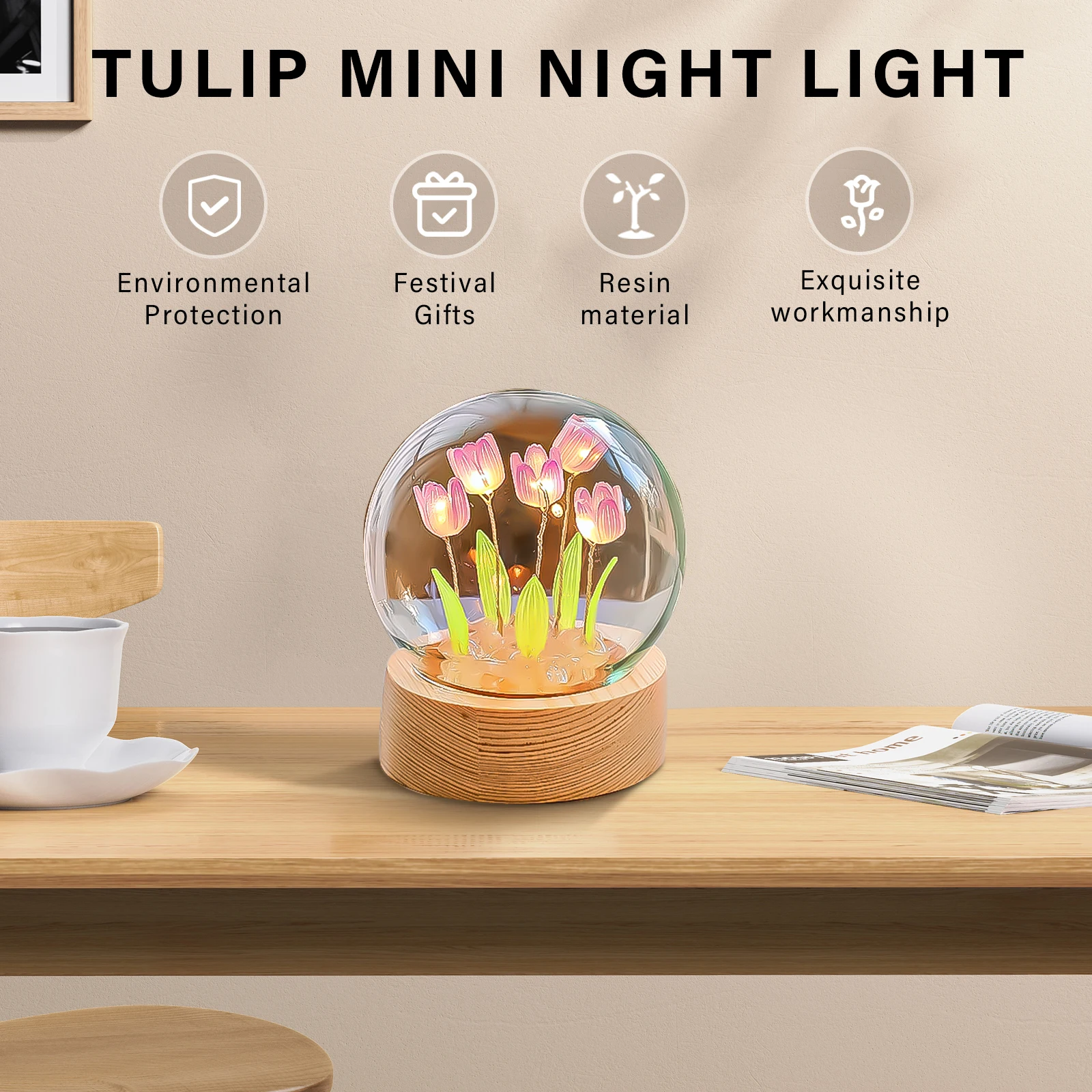 Tulip Decorative Light Ornaments Mini Atmosphere Lamp Handicrafts Finished Product Holiday Gifts Home Decor for Festival Party