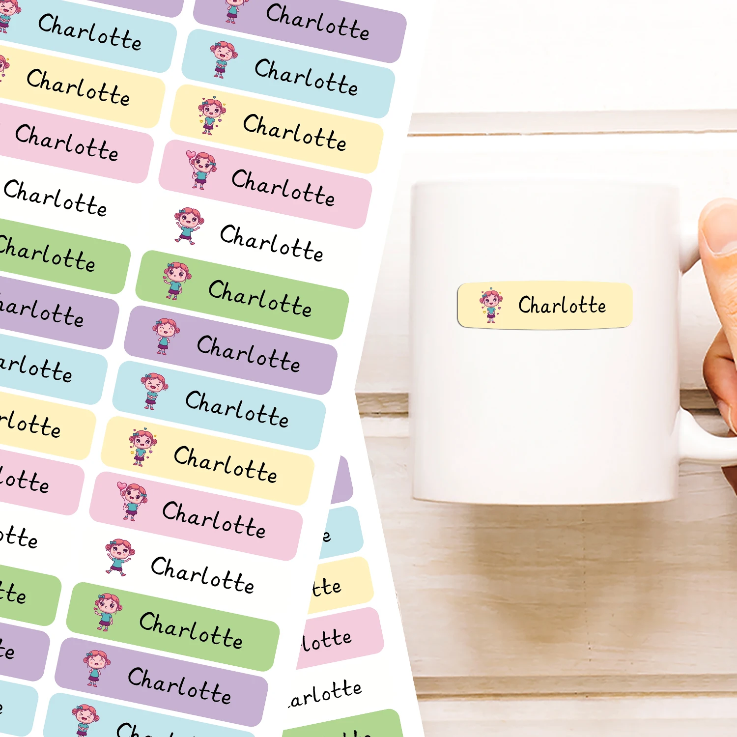 Personalisierte wasserfeste Namensaufkleber für kleine Mädchen für Kinder, Tierdesigns, umweltfreundliche Etiketten für Schultaschen, Bücher, Schreibwaren