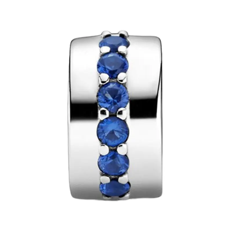 Blue Round Crystals Clips Charms Beads For Women 925 Sterling Silver Original Fine Jewelry Making DIY Bracelets No Silicone Grip