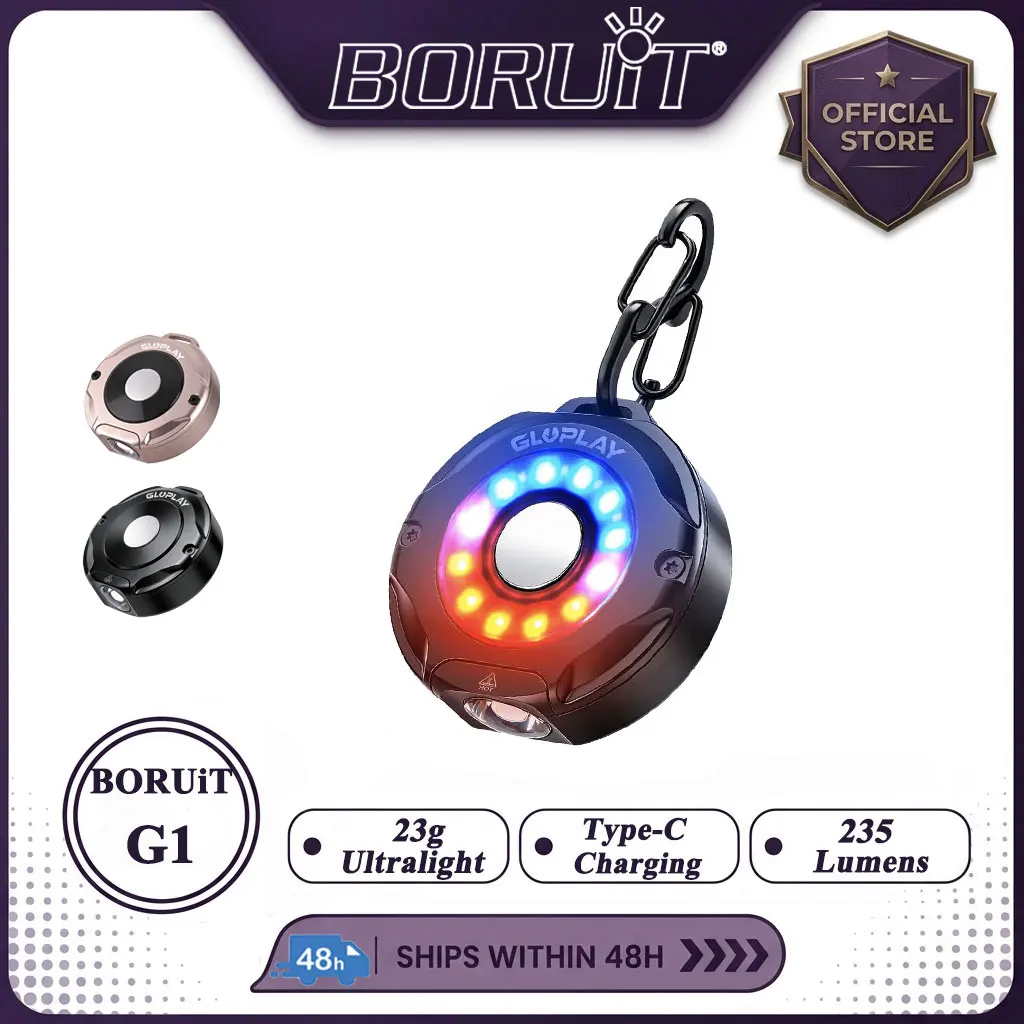 BORUiT G1 Mini EDC Keychain Flashlight 235LM Type-C Rechargeable Torch RGB Side Light Beacon Signal Lamp IP67 Waterproof Pocket