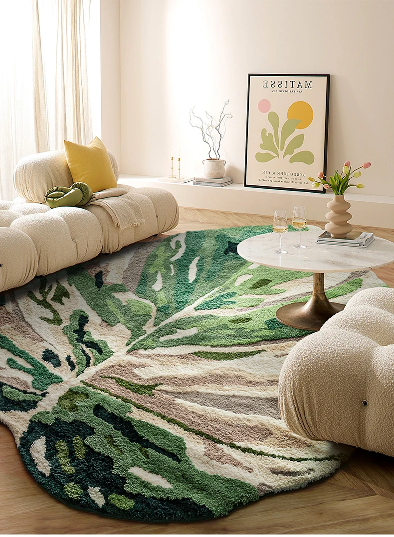 Green Big Leaf Living Room Carpet Creative Aesthetic Rugs For Bedroom Home Soft Kids Play Mat Tatami Thick Sofa Table Tufted Rug