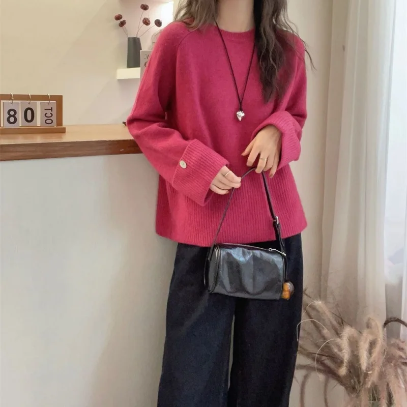 

Women's Thick Round-Neck Sweater Autumn Winter Soft and Cosy, Relaxed Style Inner Layer Base Layer Knitted Top Warm