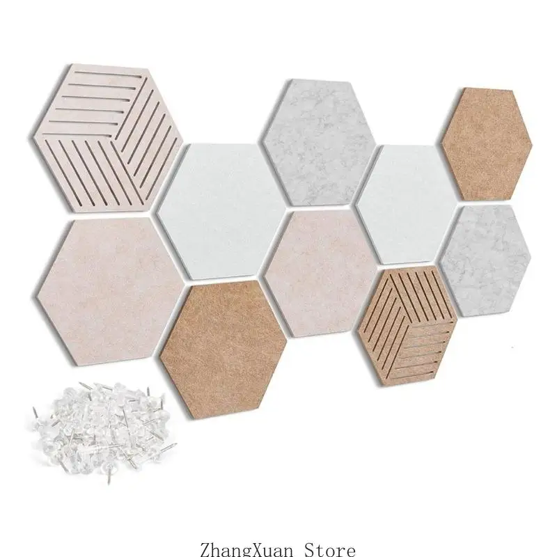 Hexagon Cork Board Wall Decoration Felt Board with Pushpin And Adhesive for Home 3XUF