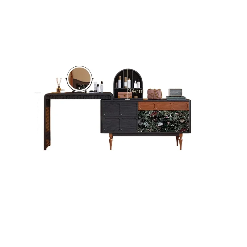 

Solid wood dresser, integrated chest, French retro bedroom, retractable ash wood makeup table at the end of the bed