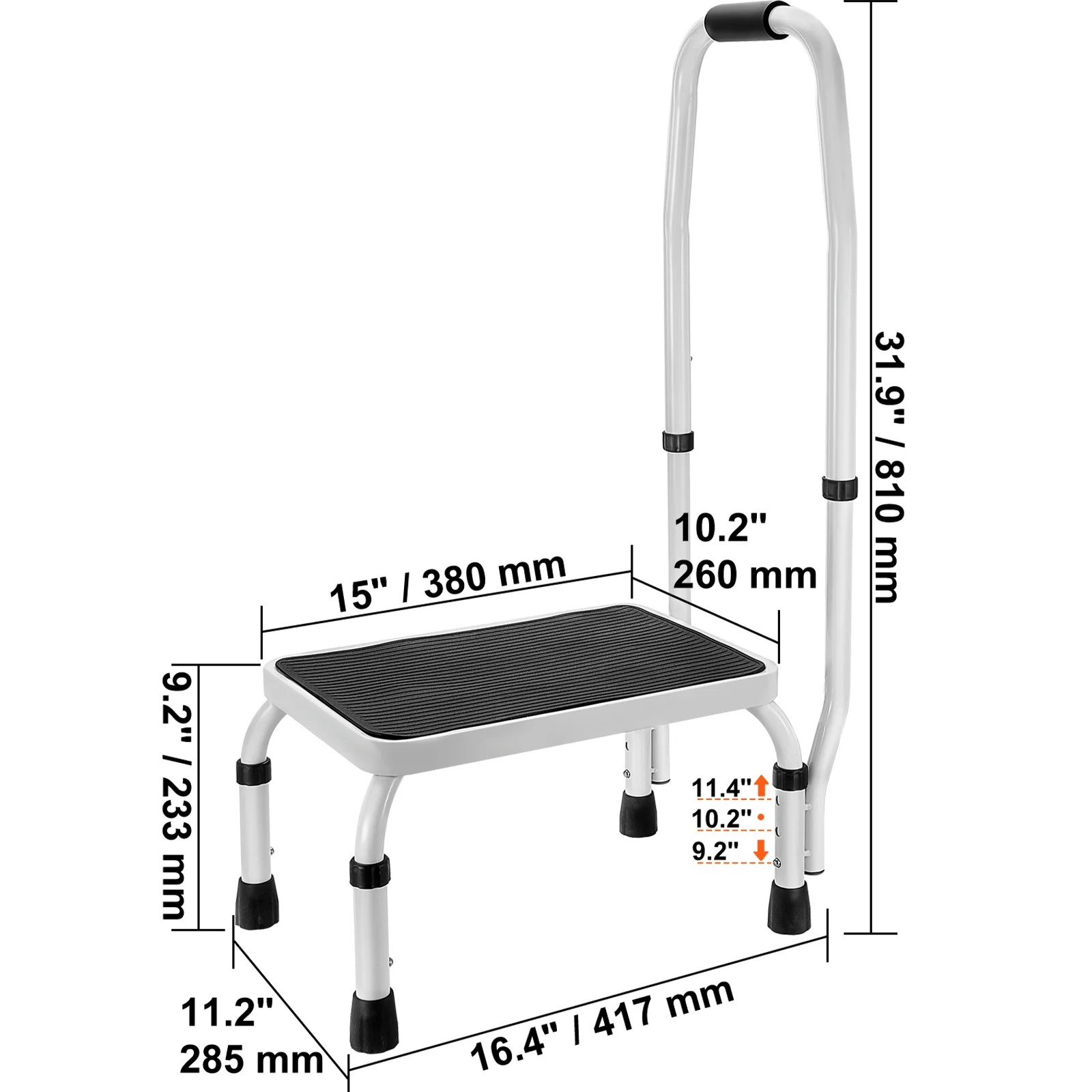Step Stool 1-Step 330lbs Capacity, 3 Adjustable Height with Handle Steel Step Ladder
