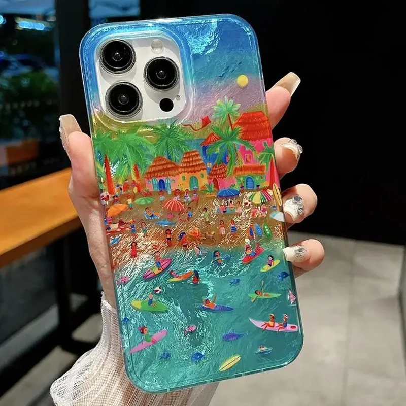 

Creative Style Vacation Beach Venice Phone Case For iPhone 16 15 14 13 12 11 Pro Max XS XR X 7 8 16 Plus Silicone Soft Cover