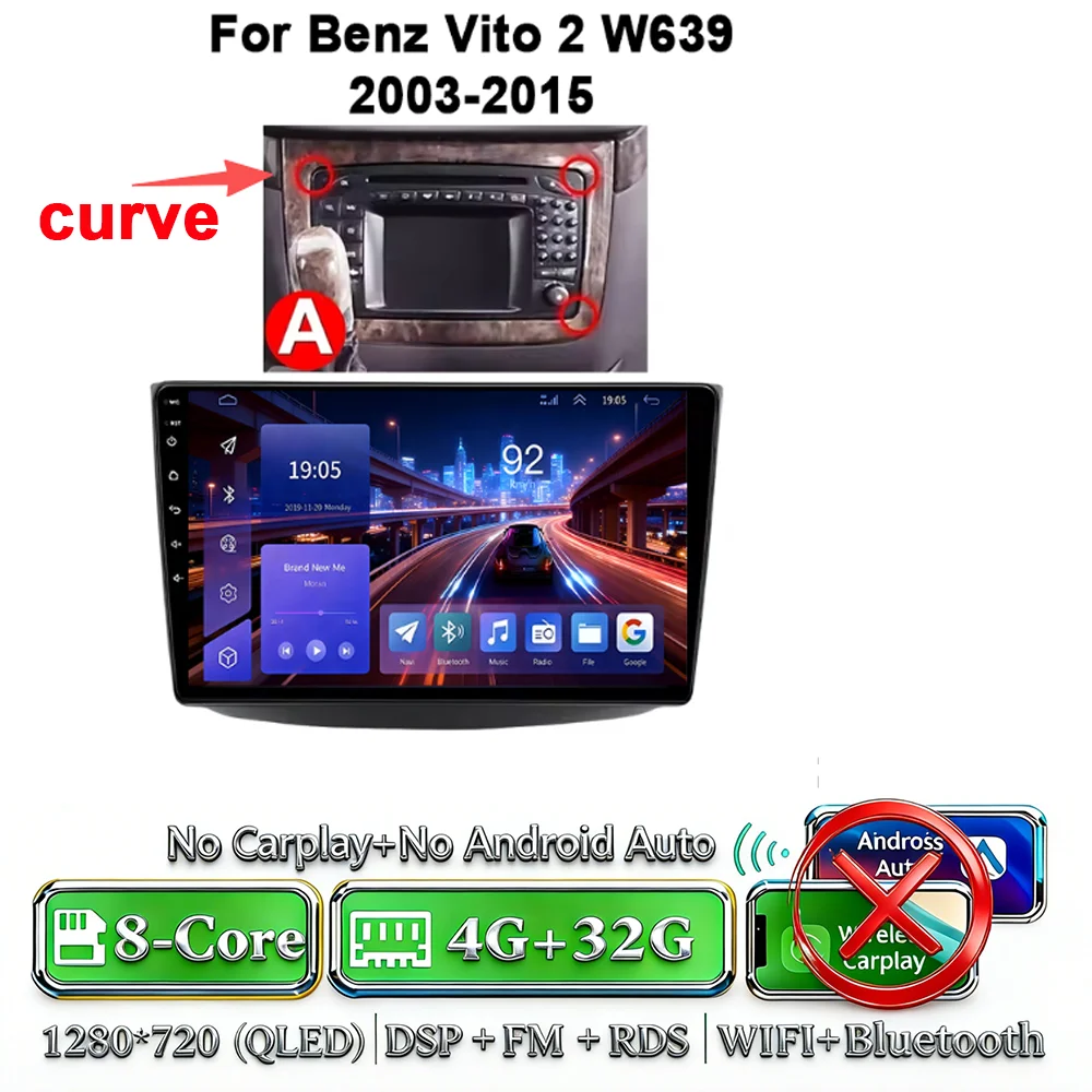 Android 17 autoradio 4G WIFI Carplay voor Mercedes-Benz Vito W639 2003-2015 DSP GPS navigatie Bluetooth touchscreen multimedia