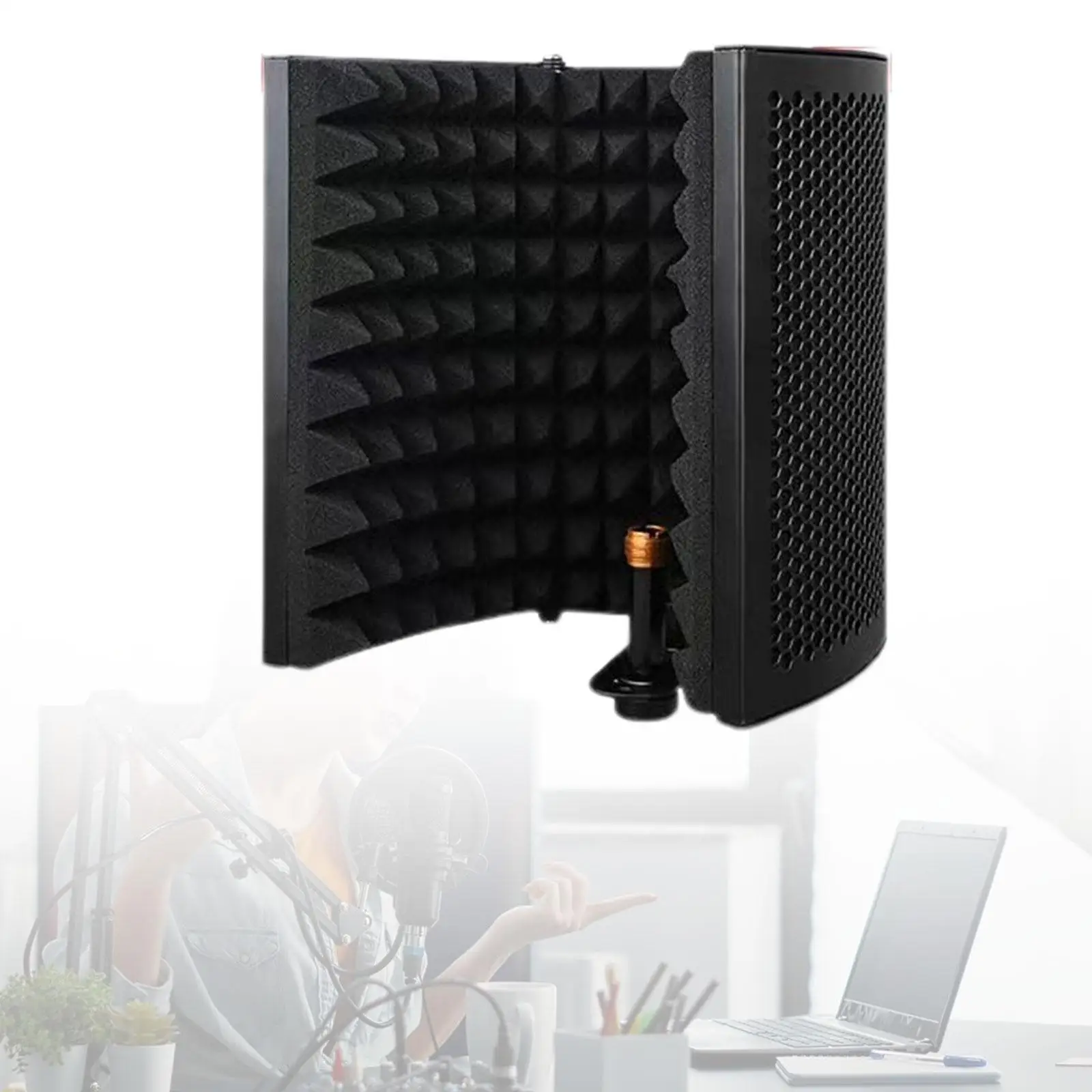 

Mini Microphone Isolation Shield 3 Panel Foldable Sound Absorbing Foam Professional for Condenser Microphone Mic