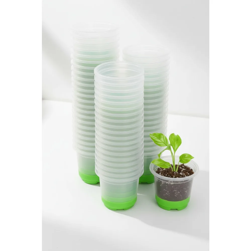 

60 Packs 4 Inch Reinforced Nursery Pots with Silicone Base for Easy Transplant, Plastic Plant Pot Seedling Planter