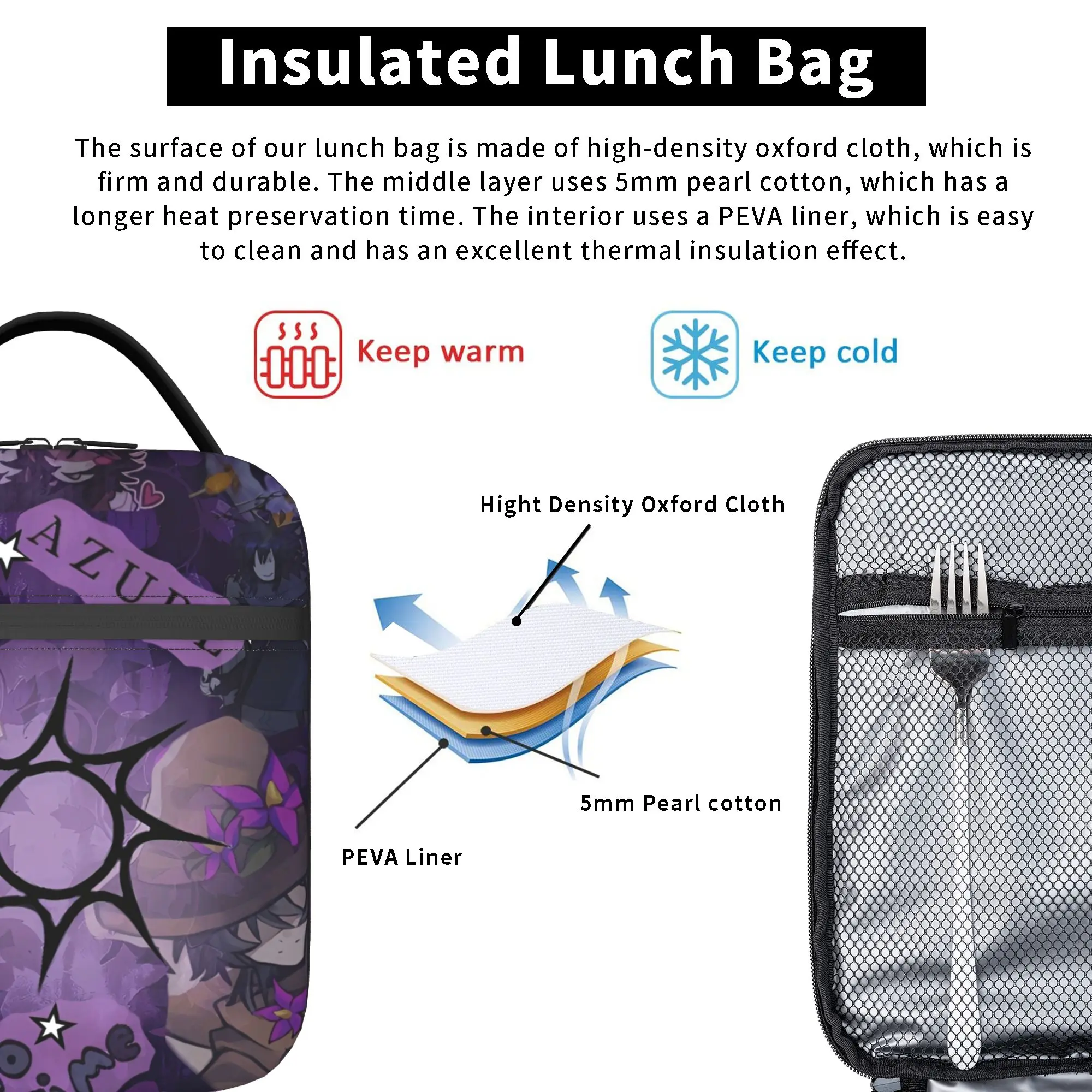 Forsakens Azuretime Anime Isolierte Lunchtaschen, Kühltasche, wiederverwendbar, Essensbehälter, große Tragetasche, Lunchbox, Lebensmitteltasche, Büro, Reisen – Detail 5
