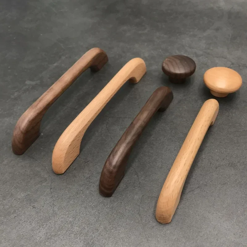 Walnut / Beech Kitchen Cabinet Handle Drawer Solid Wood Furniture Wooden Door Cupboard Knobs Drawer Handles for Furniture