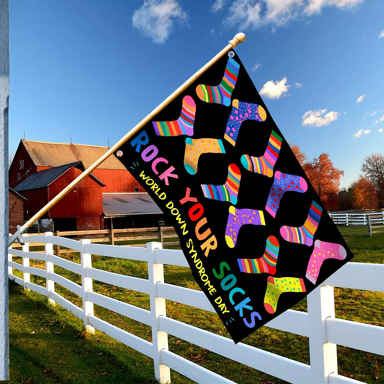1pc Rock Your Socks World Down Syndrome Awareness Day Women All-Season Polyester Flag-2 Grommets, 3x5ft-4x6ft