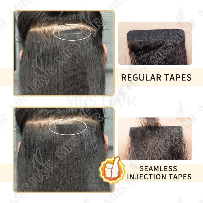 Nastro invisibile nelle estensioni dei capelli Nastro iniettato dritto Yaki dritto/chiaro crespo ins Colla con nucleo nero Remy Senza soluzione di continuità 20 pezzi