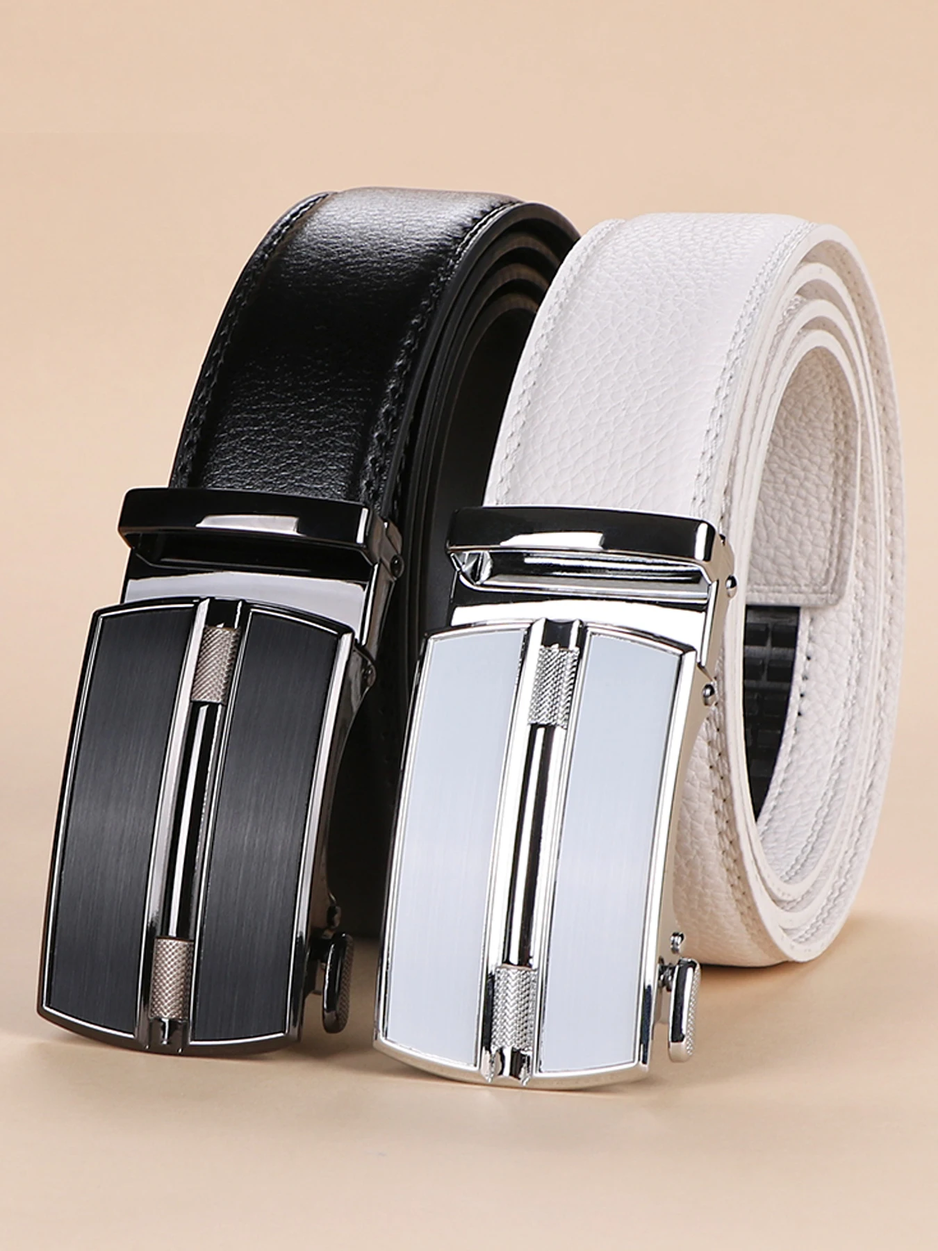 1pc Second Layer Cowhide Ratchet Belt for Men - Adjustable Automatic Buckle, Versatile Casual Business Style,