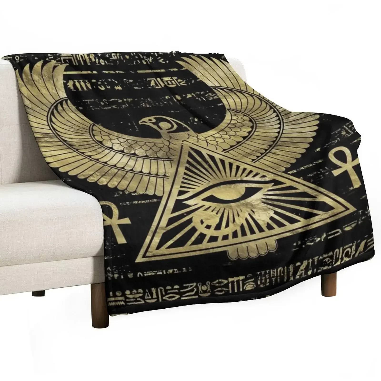 

Egyptian Eye of Horus - Wadjet Gold and Black Throw Blanket Giant Sofa Blankets Sofas Of Decoration Blankets