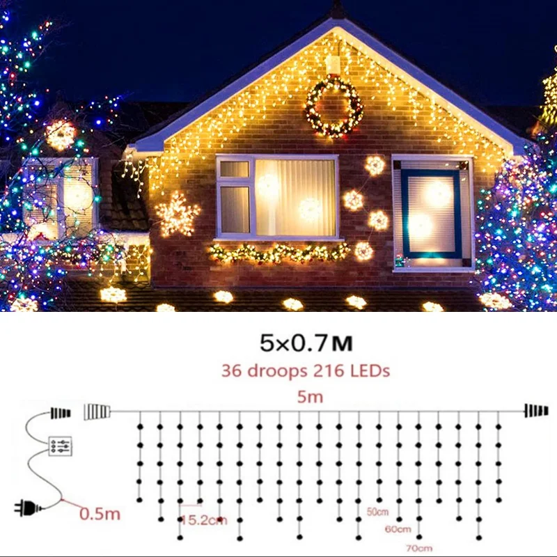 LED Icicle Curtain Lights, Decorações de Natal, mesmo guirlanda de rua na casa, ano novo, ao ar livre, 2025