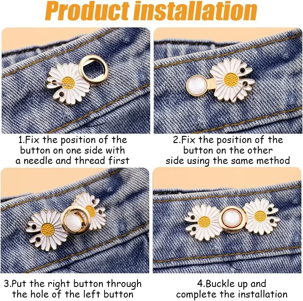 Reusable Metal Buttons Pearl Snap Fastener Pants Pin Retractable Button Sewing-on Buckles for Jeans Perfect Fit Reduce Waist