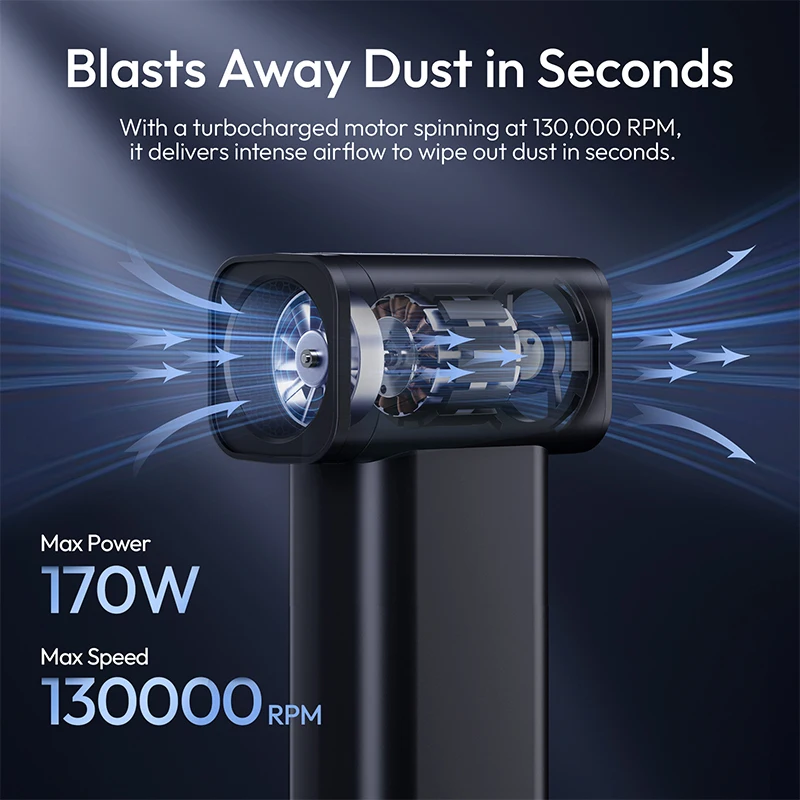 Ulanzi AD02 STORM Electric Air Duster II 130,000 RPM Max for Camera Smartphone Cleaning Electric Air Blowing for Air Tube Light