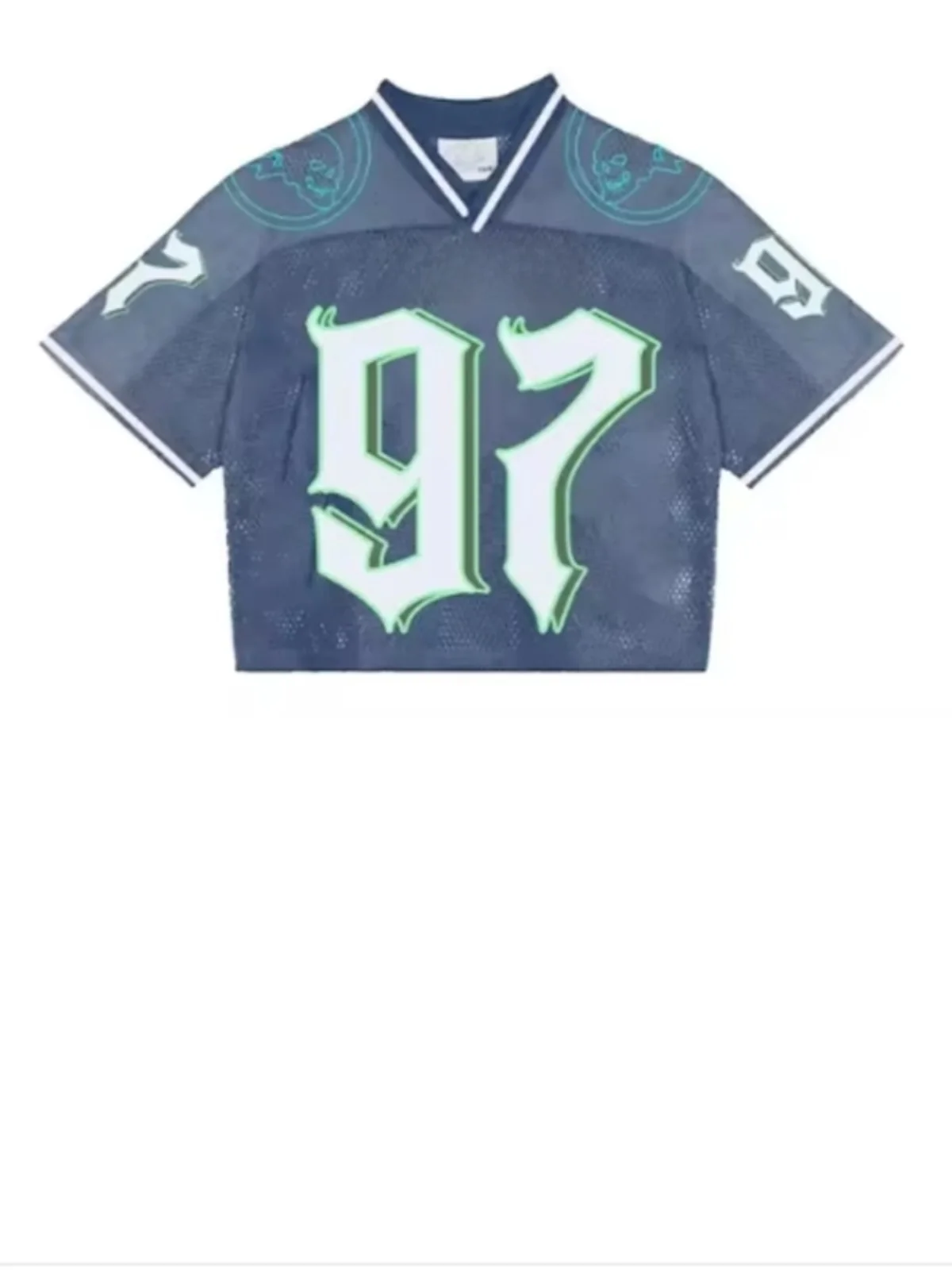 تي شيرت جيرسي SVE من American Sle Dropped oulder فضفاض مناسب بنمط إبداعي من البوليستر ort Sve V-Ne بطول عادي #5