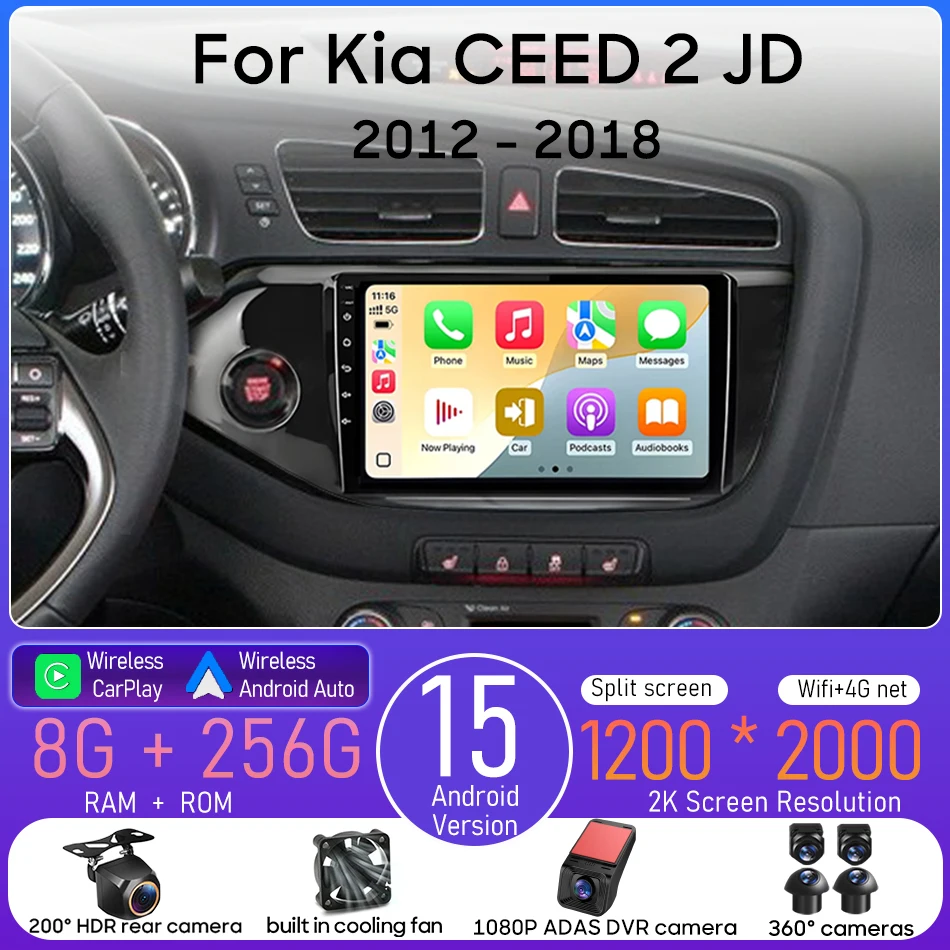 

Android For Kia CEED 2 JD 2012 - 2018 Car Multimedia Player Wireless Carplay Auto Head Unit Radio Video Stereo Navigation GPS BT
