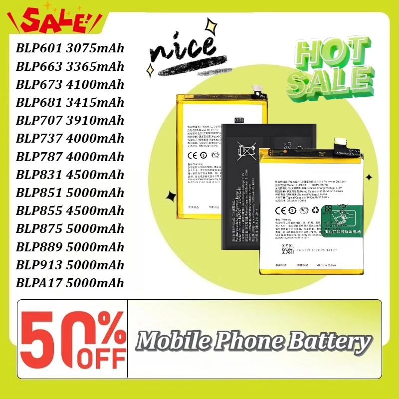 New BLP851 BLP875 BLP913 BLPA17 BLP673 BLP787 Mobile Phone Battery for Oppo Reno 4 Pro Find X5 Realme Series with Free Tools