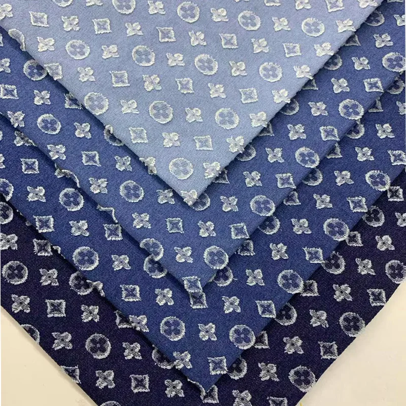 

DIY Washed Denim Fabric Modern Geometric Pattern Soft Wearable Sewing Material for Dresses Bags Pants Hats Rhombus Textile Cloth