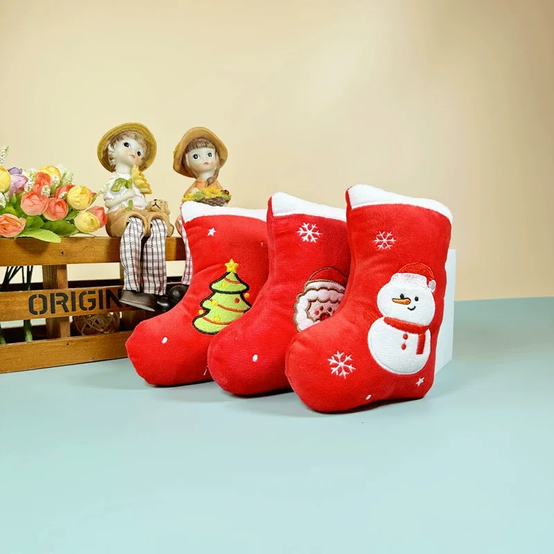 Christmas Stocking Pet Plush Toy Cartoon Squeaky Chew Resistant Molar Dog Toy Interactive Self Play Reduce Boredom Xmas Gift