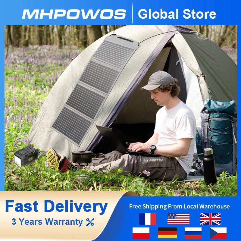MHPOWOS 40W/80W Solar Panel Charger QC3.0 USB-A & Type-C Output IP67 Waterproof Foldable For Camping Hiking Outdoor Phone