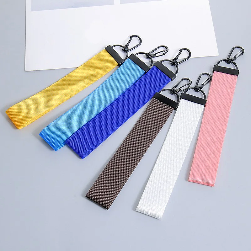 

Print Logo Woven Webbing Keychain Custom Car Braid Strap Key Chain Holder Personalize Company Name Keyring for men and women