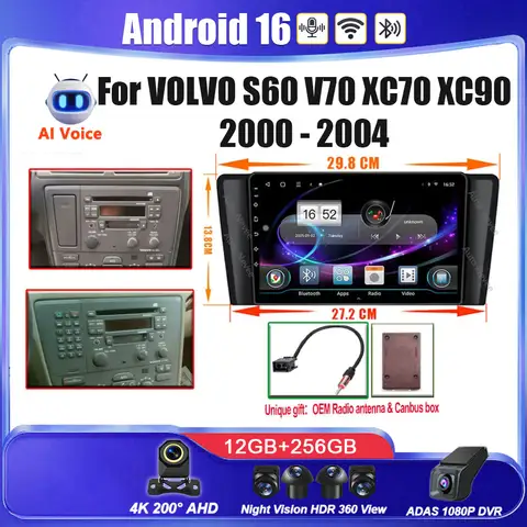 Android 16 Car Radio For VOLVO S60 V70 XC70 XC90 2000 - 2004 Multimedia Video Player QLED Screen Navigation GPS No 2DIN DVD Wifi