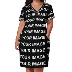 Uw afbeelding Aangepaste vrijetijdsjurk Zomer op maat gemaakt ontwerp Kawaii-jurken Dames V-hals Print Street Style-jurk Plus maat 5XL