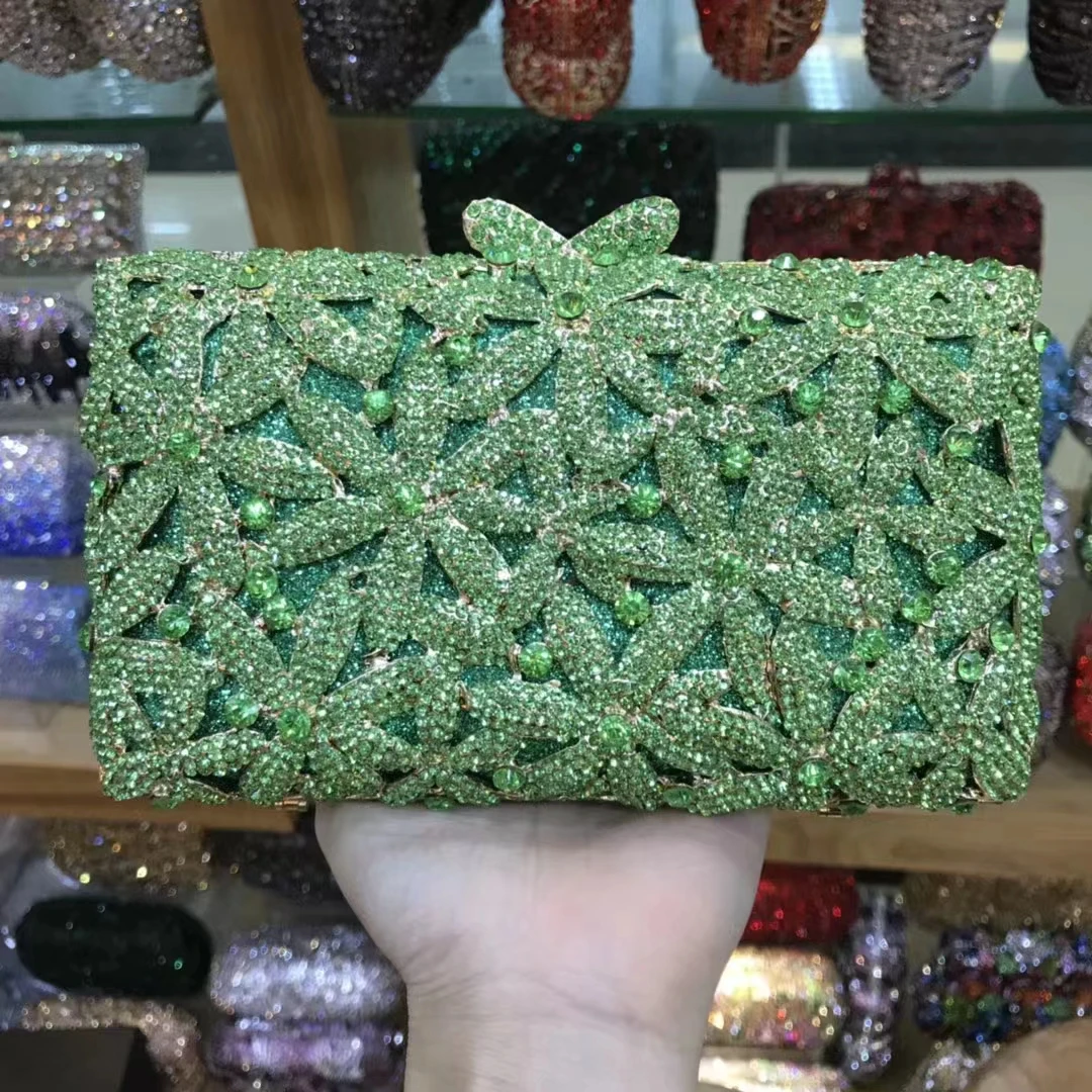 Pochette Da Sera In Metallo Con Fiori E Strass – Borsa A Tracolla Con Catene Staccabili Per Matrimoni E Feste - 5