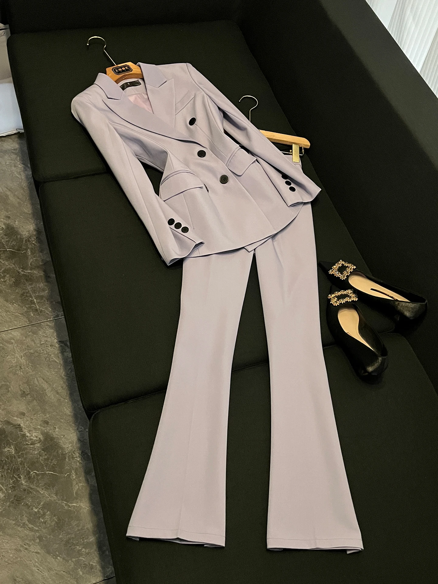 

Spring 2026 New Purple Suit Two-Piece Set Women's Long Sleeve Elegant Ensemble High Waist Pants Buttoning Fashionable Women's...