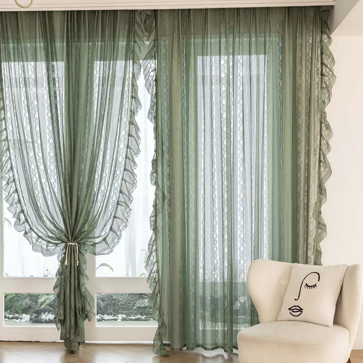 Vintage French Linen Sheer Curtain, Modern Retro Style, Bedroom Living Room Window Treatment, Light Filtering Privacy Protection