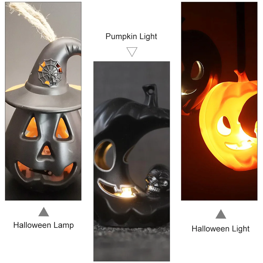 

2 Pcs Lantern Pumpkin LED Light Halloween Lamp Decorative Chandelier Black Miss