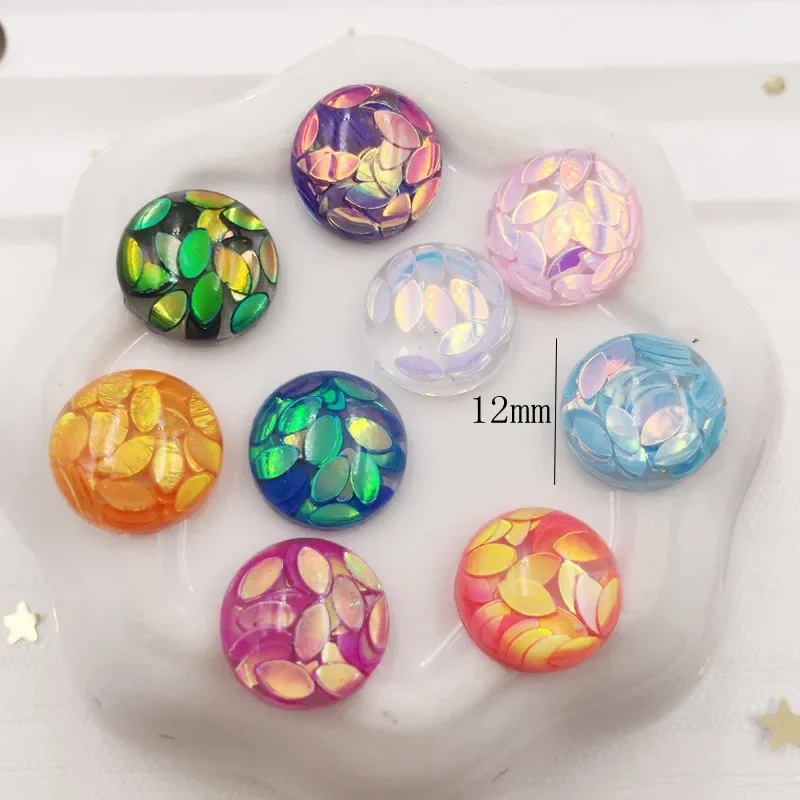 40Pcs Resin Horse eye Glitter Paillette Filled 12mm Round Flat Back Cabochon Rhinestone Scrapbook DIY Wedding Applique Ornament
