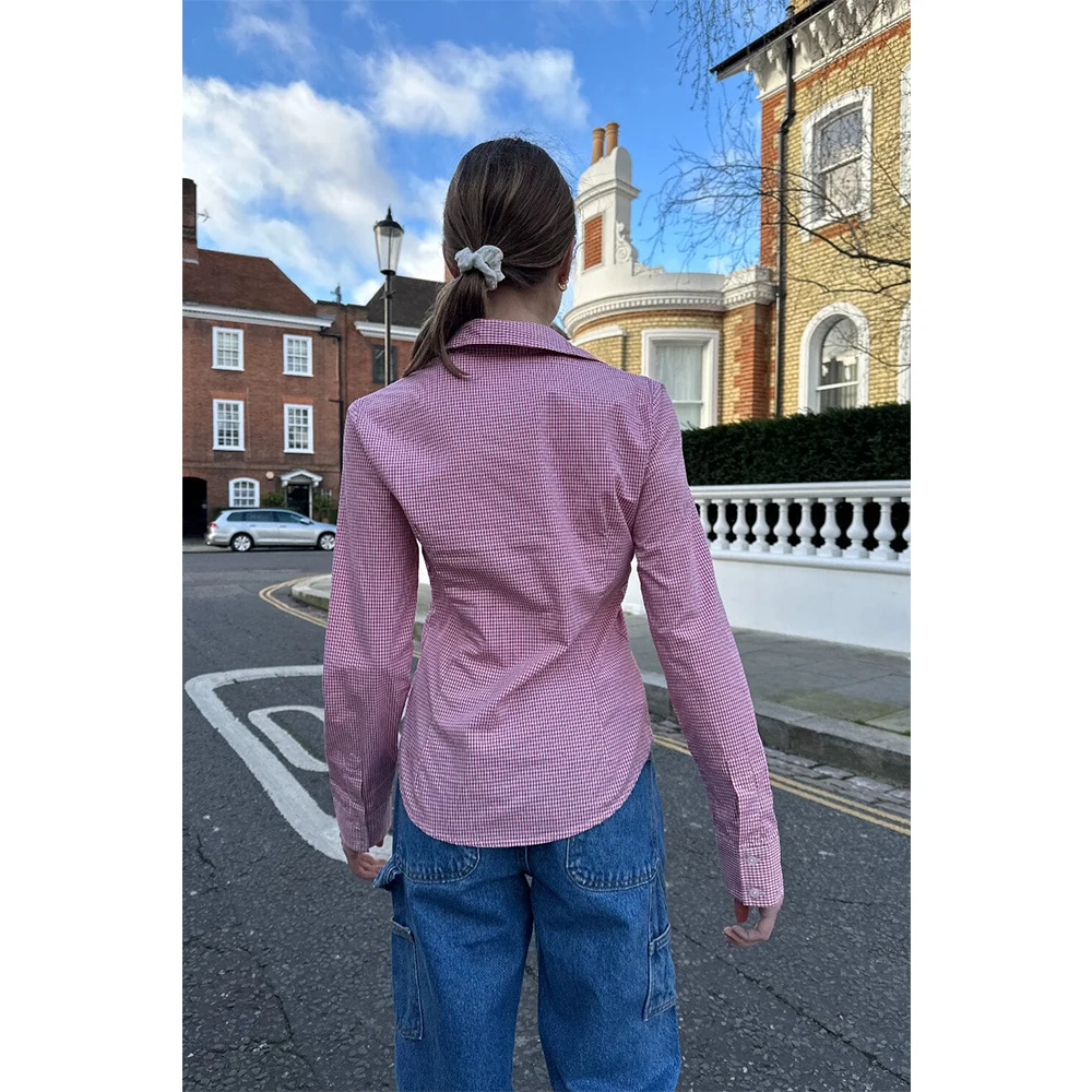 

Women's Basic Button Down Shirts Long Sleeve Lapel Collar Tight Blouse Tie Up Back Slim Fit Y2k Aesthetic Tops Office Shirts