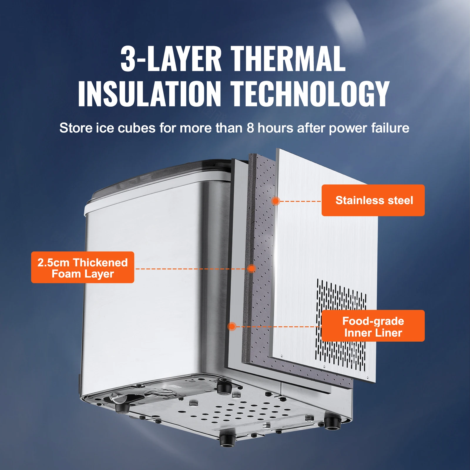 เครื่องทำน้ำแข็งแบบพกพาสำหรับเคาน์เตอร์ vevor เครื่องทำน้ำแข็งแบบพกพาทำความสะอาดตัวเองมี2ขนาดเครื่องทำน้ำแข็งกระสุนพร้อมที่ตักและตะกร้า