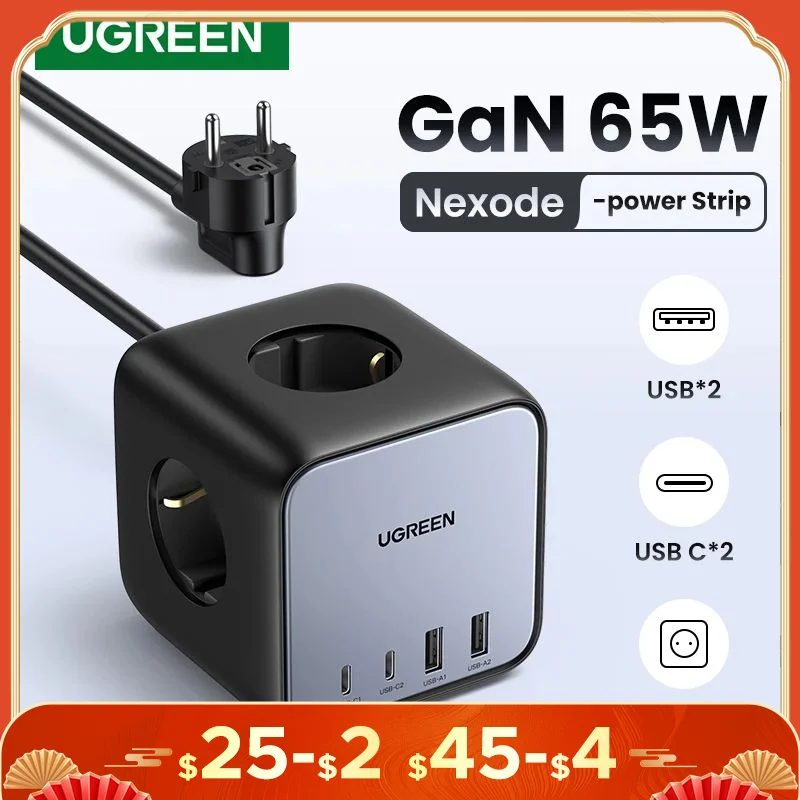 

UGREEN 65W GaN Charger Desktop Charger Power Strip Charging Station Fast Charging For Laptop Macbook iPhone 14 13 Phone Charger