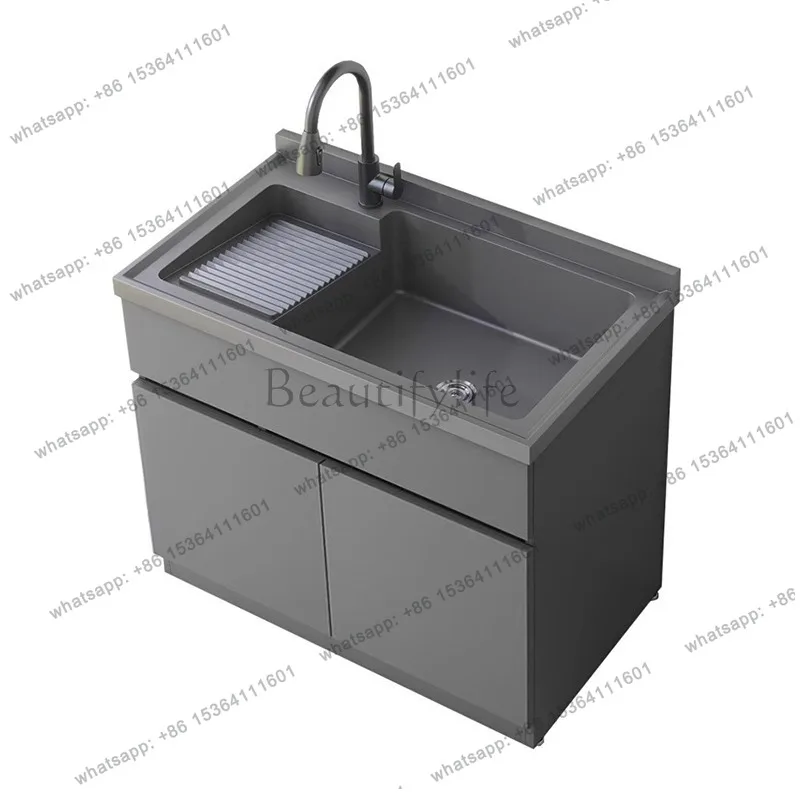 

Creative Aluminum Balcony Laundry Cabinet Hand Wash Sink Laundry Tub Cabinet with Washboard Bathroom Furniture