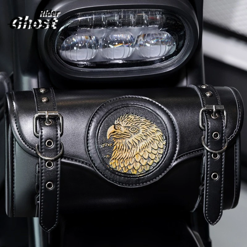 

Newest Universal Motorcycle Saddlebag Front Handlebar Bag for Harley Honda Kawasaki Tools Essential Waterproof PU Leather