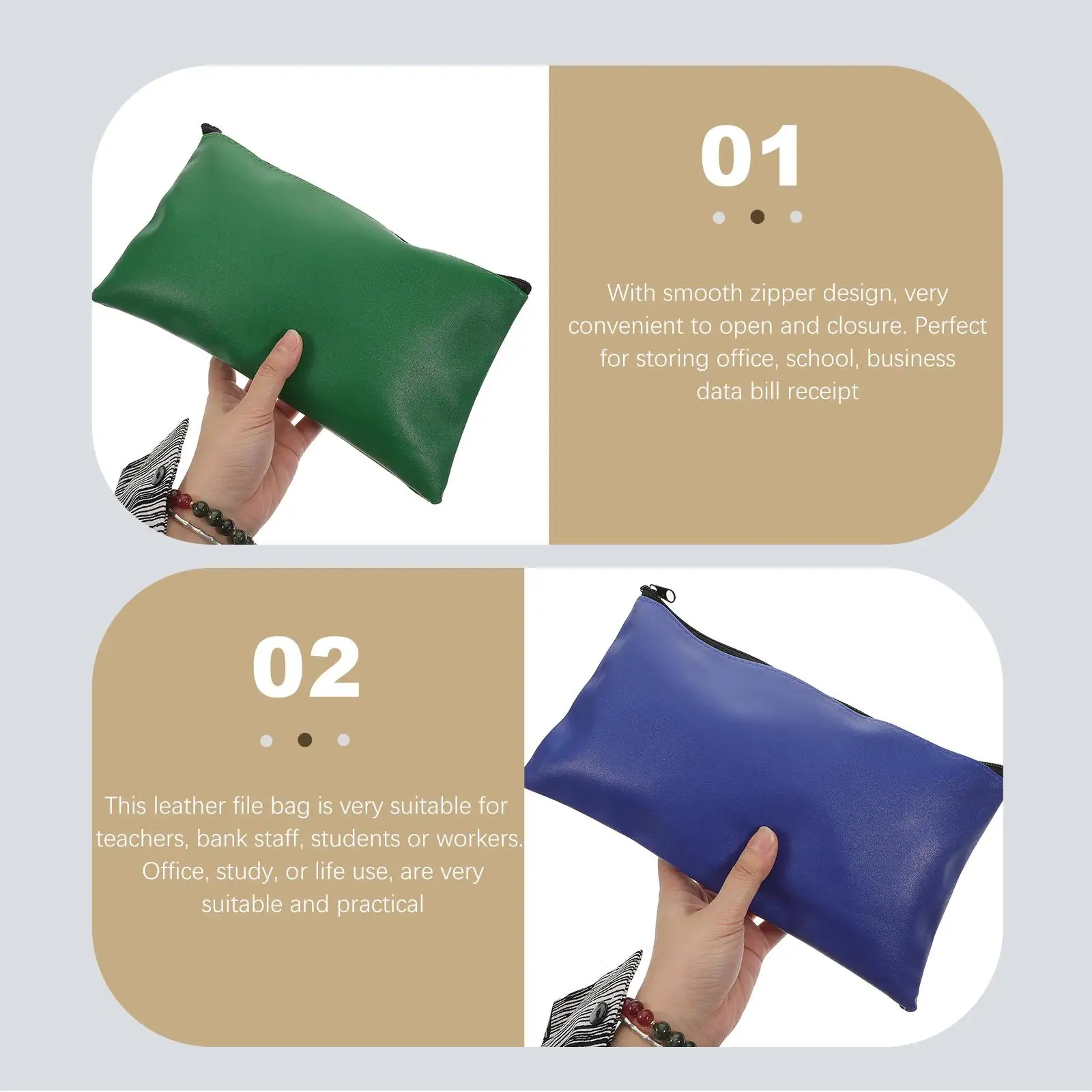 2 шт. водонепроницаемая папка для документов, сумка на молнии для файлов, журналов, денежных квитанций, черная, практичная, длительного использования