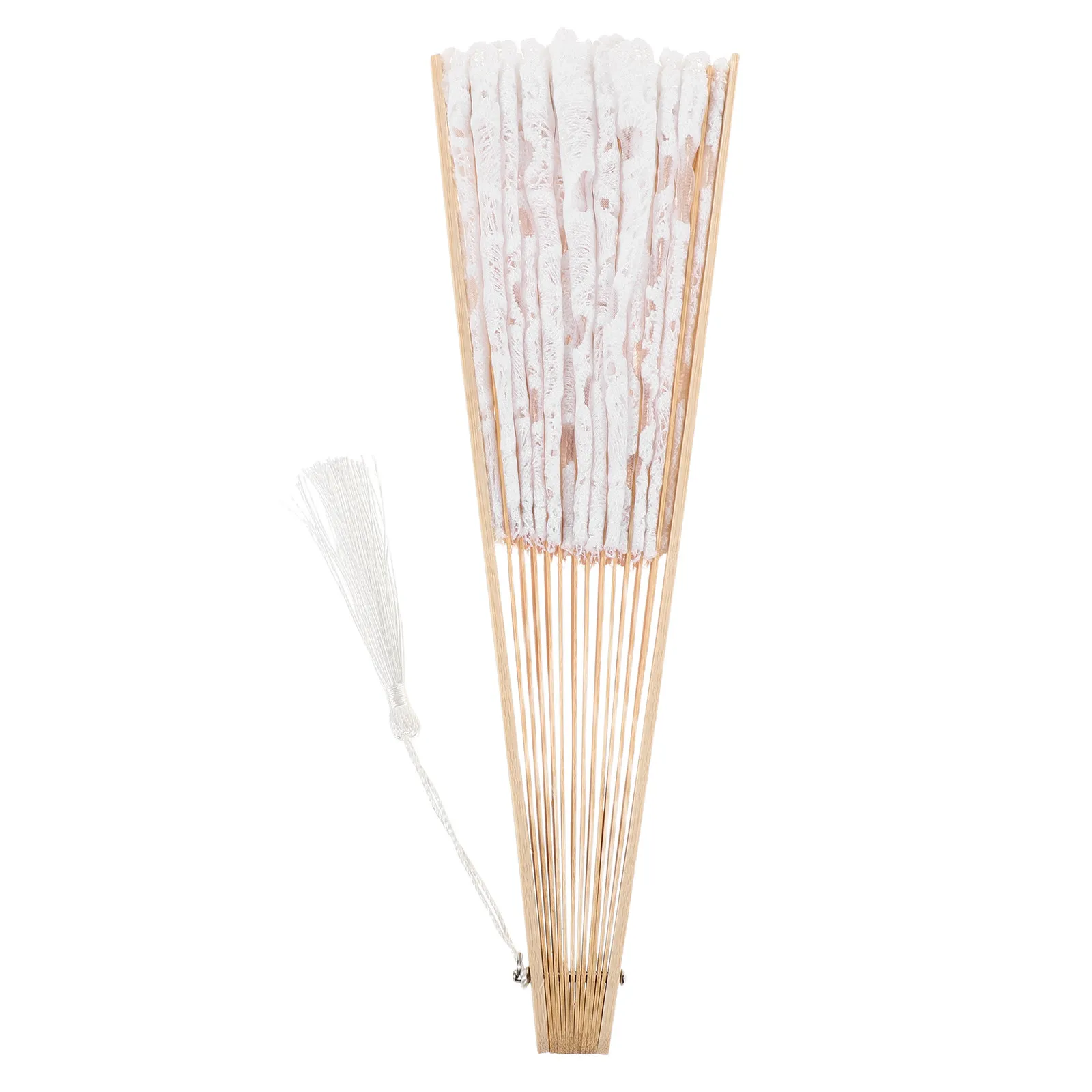 Lace Folding Hand Fan Bamboo Frame 19 Inch Elegant Vintage White Decorative Fan for Wedding Bridal Shower Dancing Party Festival