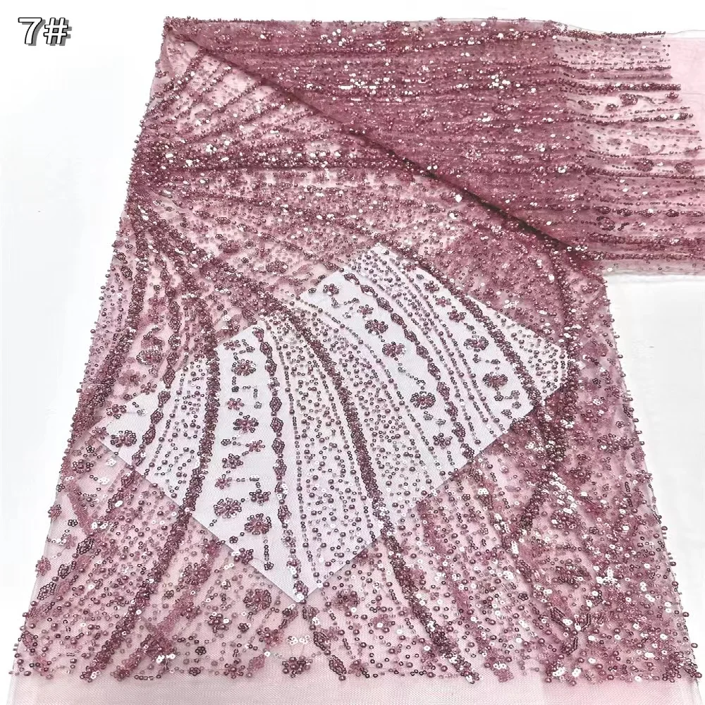 

High Quality Velvet French Tulle Net Sequins Fabrics Luxury Beaded Lace Fabric African Lace For Wedding Dress Women