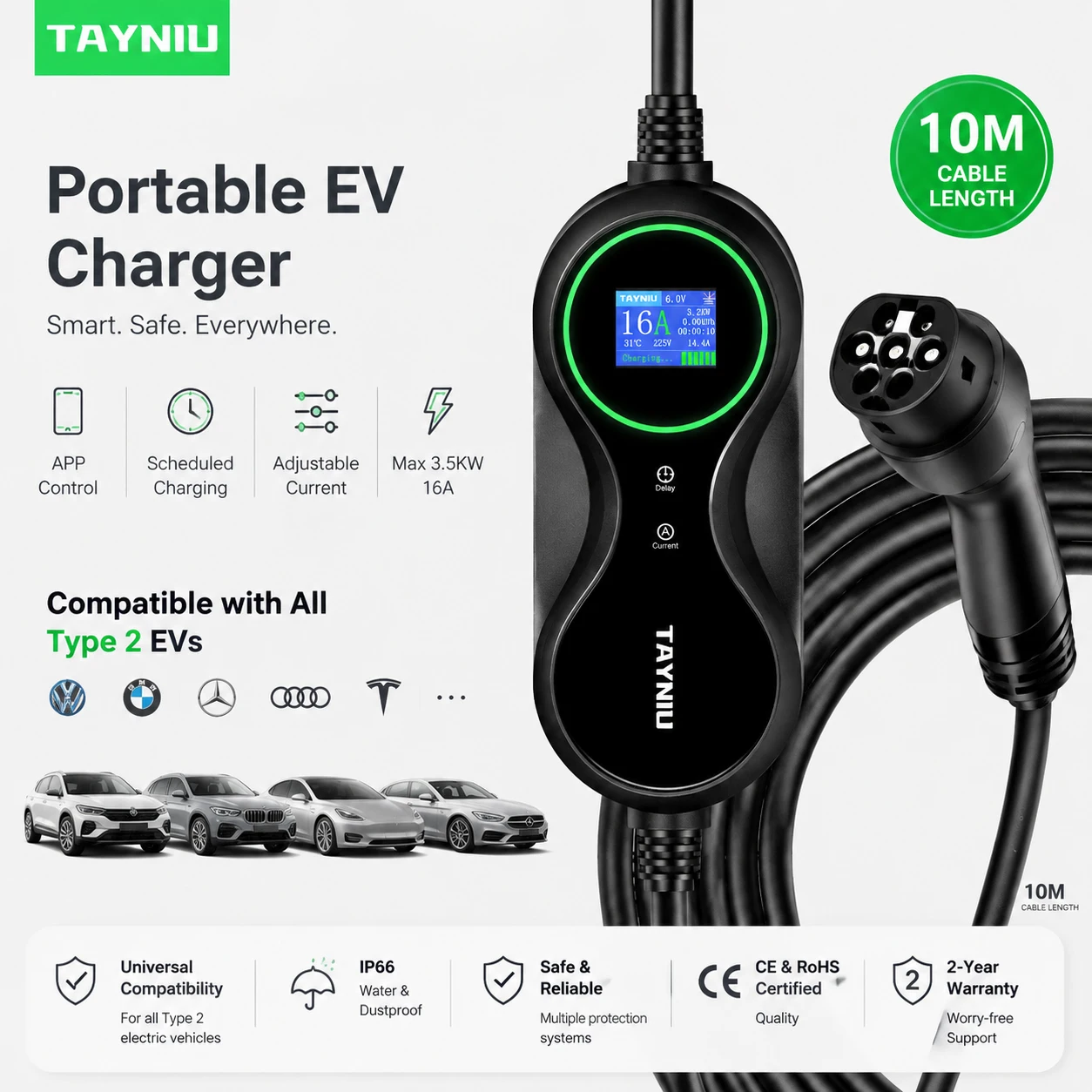 Smart Home Ac - TAYNIU Portable EV Charger 3.5KW 16A