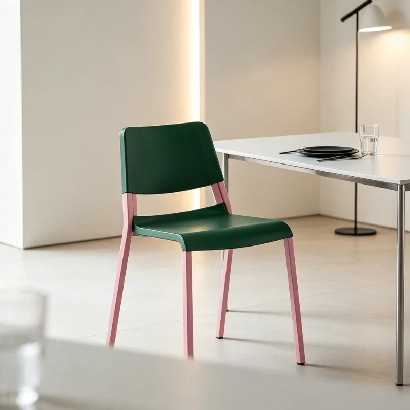 Color Block Stackable Dining Chair, INS Style Balcony Leisure Seat with Backrest, Creative Home Decor Accent for Indoor &Outdoor