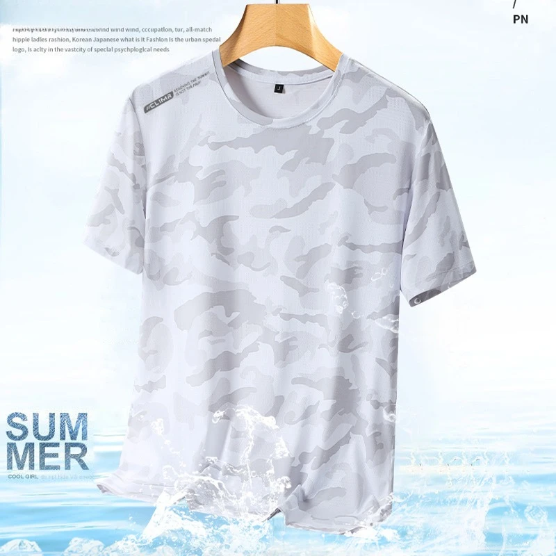Couple Outdoor Tennis Sports Fashion Trend Printed Ice Silk Short Sleeved T-shirt Sweat Absorbing Quick Drying Sports Casual Top