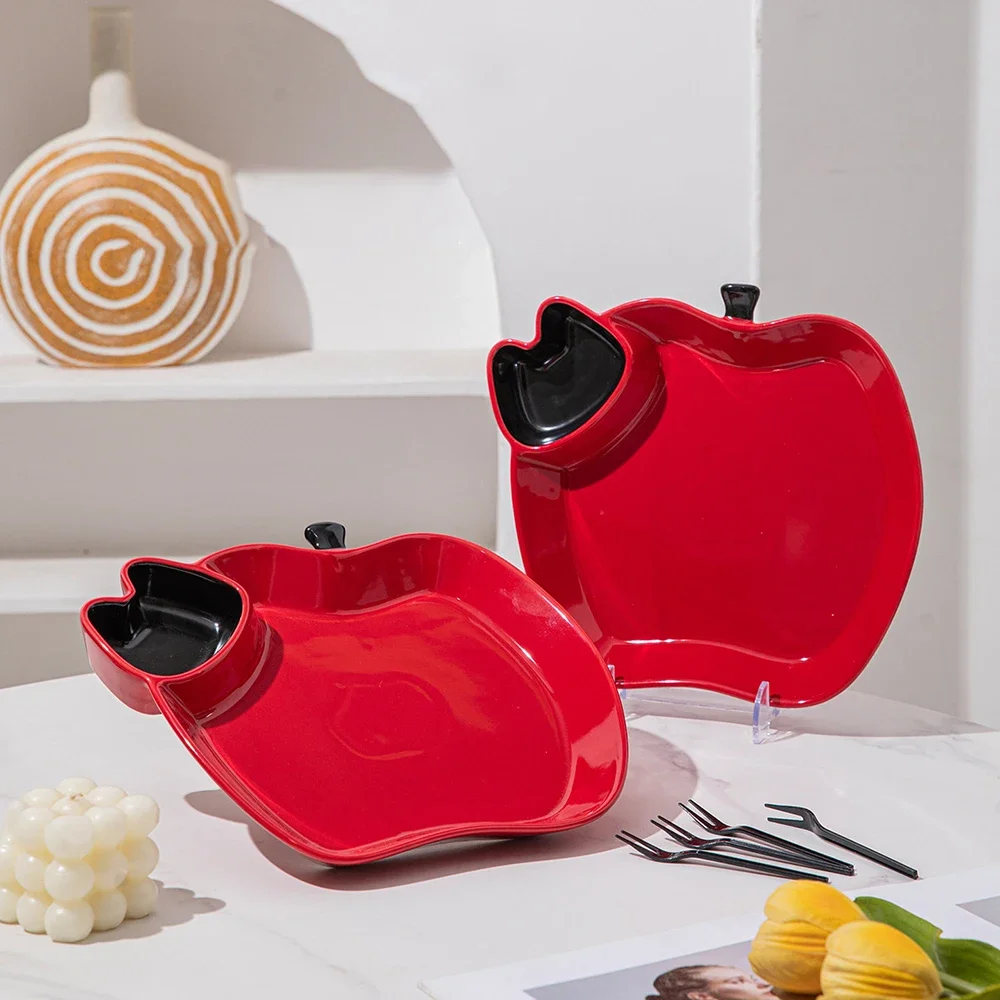 Creative Apple Shape Ceramic Plate Korean Style Ins Personality Porcelain Household Dinnerware Snacks Fruit Dumpling Plates