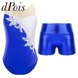 Kids Girls Sleeveless Gymnastics Leotard + Shorts for Ballet Dance Outfits Dancewear Ice Figure Skaitng Gymnastics Jumpsuit