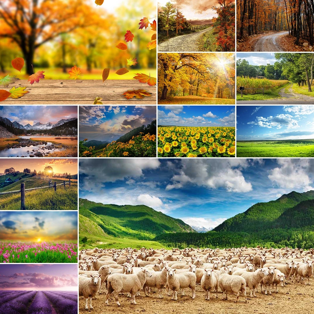

MOON.QG Autumn Landscape Backdrop Flowers Mountains Photographic Background Photo Studio Poster Kids Baby Wallpaper Photocall